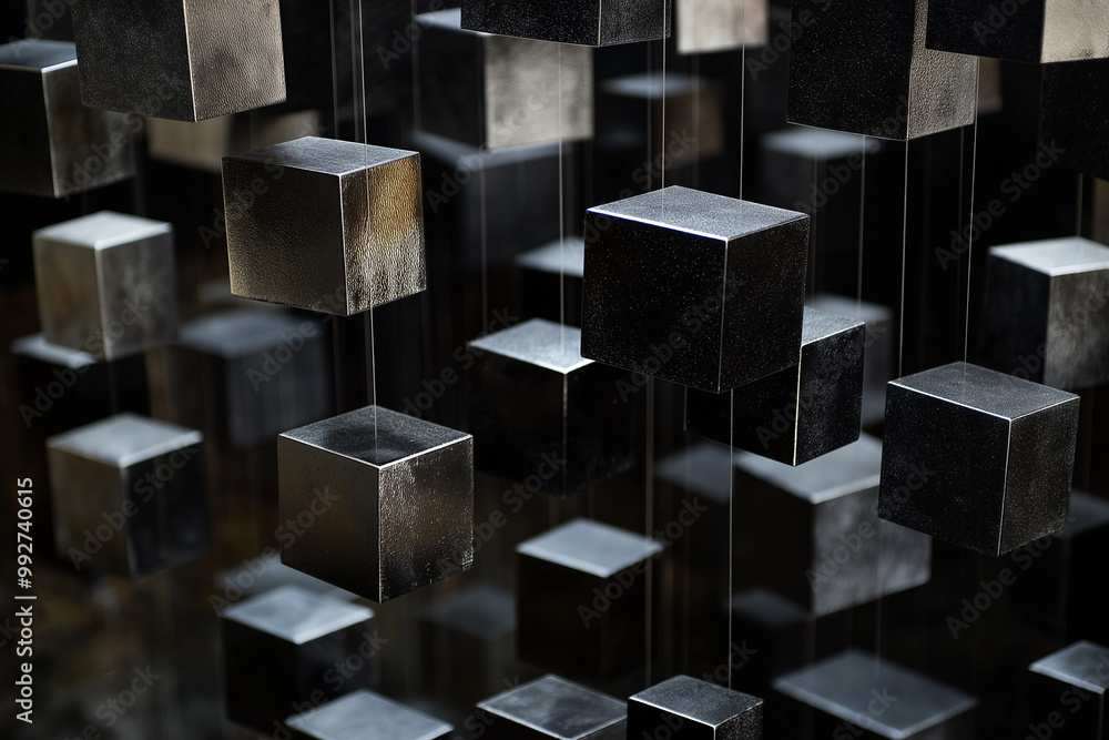 Abstract 3D Rendering of Metallic Cubes Suspended in a Dark Void Abstract 3D Rendering of Metallic Cubes Suspended in a Dark Void