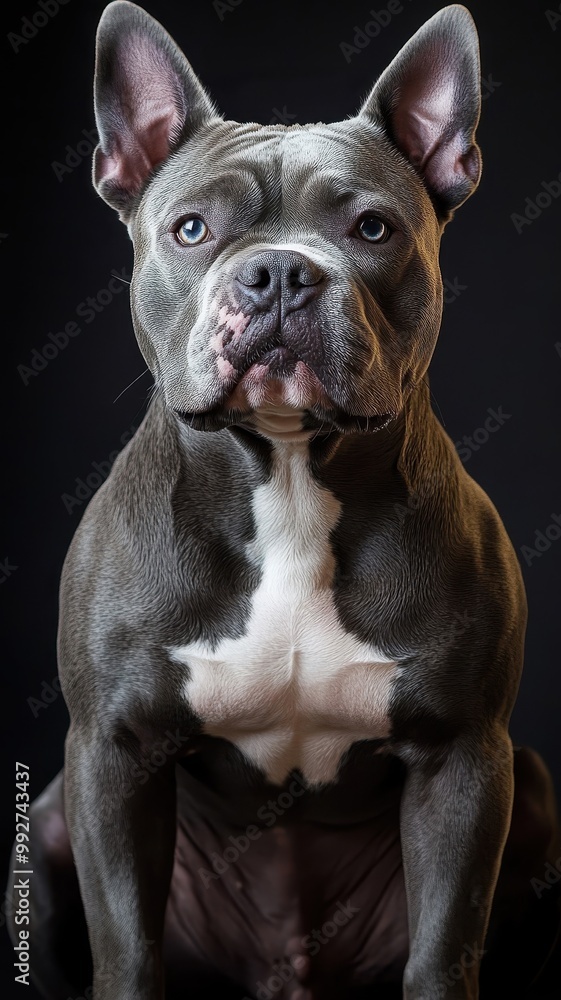 Fototapeta premium American Bully with a detailed textured pattern, emphasizing the richness of its coat and adding visual depth.