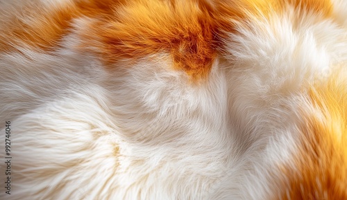 A detailed close-up of a fox pelt, focusing on the vibrant orange and cream shades photo