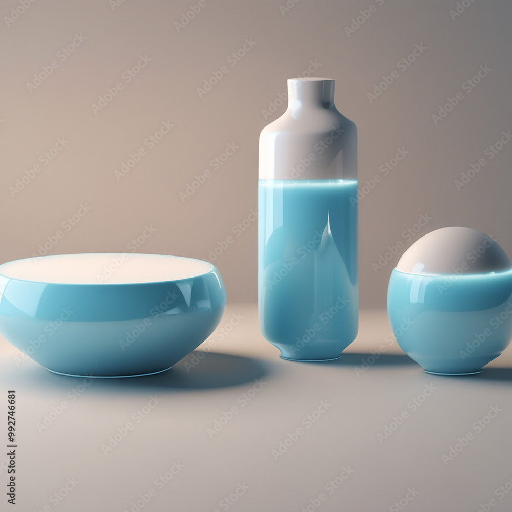 Light teal-colored, shelves and stands. Several clear and teal orbs inside.
Light teal-colored, shelves and stands. Several clear and teal orbs inside.