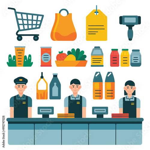 illustrations vector sale offer supper market items icon  for juice and basket ,label ,price , fruits , others 
