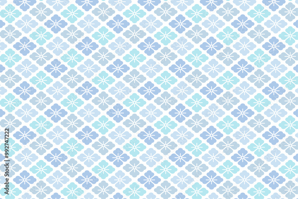 寒色系の花菱文様の背景イラスト 和柄 Japanese traditional pattern 寒色系の花菱文様の背景イラスト 和柄 Japanese traditional pattern