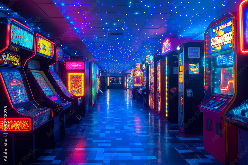 Retro Arcade Style Neon Splashes of Color in a Dynamic Abstract Composition Retro Arcade Style Neon Splashes of Color in a Dynamic Abstract Composition