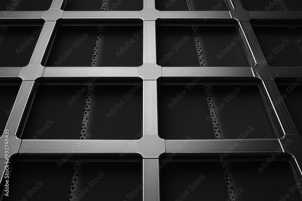 Obraz premium Techno Lines Cross Through a Metallic Grid in an Abstract Digital Artwork