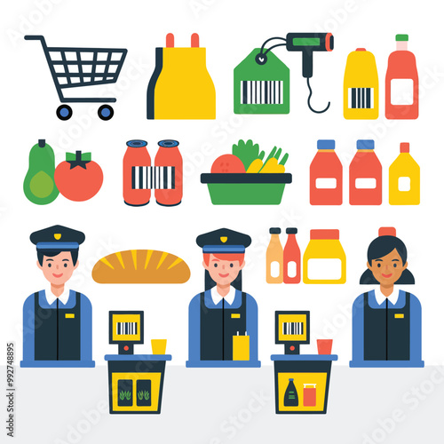 illustrations vector sale offer supper market items icon  for juice and basket ,label ,price , fruits , others 
