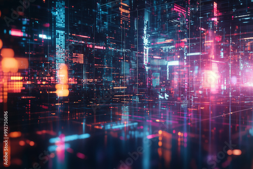 Wallpaper Mural Digital Glitch Effects Over a High-Tech Techno Grid in a Futuristic Abstract Torontodigital.ca