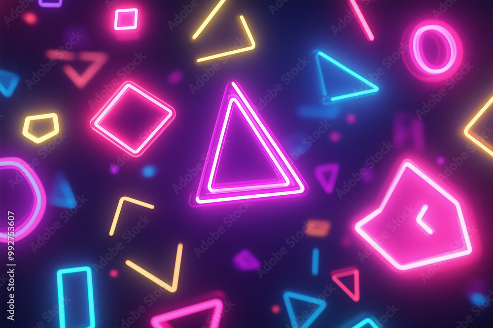 80s Arcade-Inspired Neon Shapes Against a Dark Background: A Retro Gaming Vibe 80s Arcade-Inspired Neon Shapes Against a Dark Background: A Retro Gaming Vibe