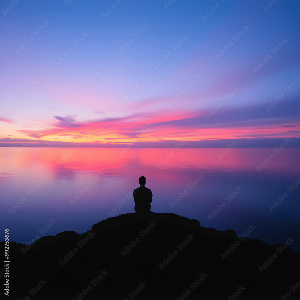 silhouette of man sitting on a rock silhouette of man sitting on a rock