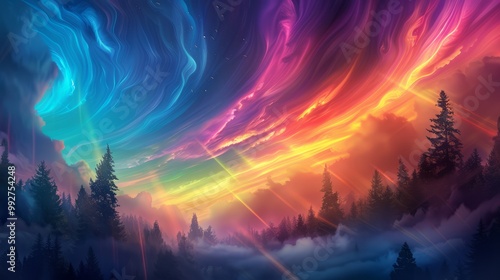 Wallpaper Mural Surreal Forest in Thick Mist with Vibrant Sky Torontodigital.ca