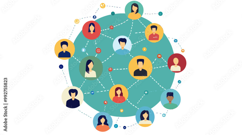 Social Network Connections Concept Vector Illustration for Infographic Design, Flat Design Web Communication, Digital Community, User Profiles, Network Links Social Network Connections Concept Vector Illustration for Infographic Design, Flat Design Web Communication, Digital Community, User Profiles, Network Links