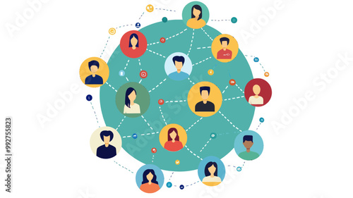Social Network Connections Concept Vector Illustration for Infographic Design, Flat Design Web Communication, Digital Community, User Profiles, Network Links