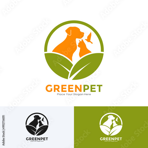 Green pet logo vector template. Suitable for business, nature, animal, veterinary