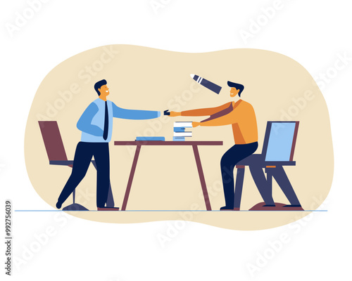 Business Outsourcing Concept with Boss Passing Baton to Remote Team in Flat Minimalist Vector Style