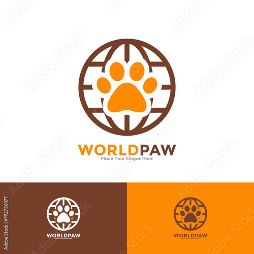 World paw logo vector template. This is suitable for business, world animal, pets, paw symbol