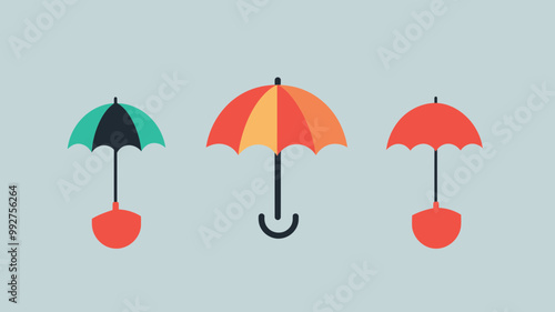 Colorful Umbrella Icons - Flat UI Design for Graphic Resources and Weather Apps