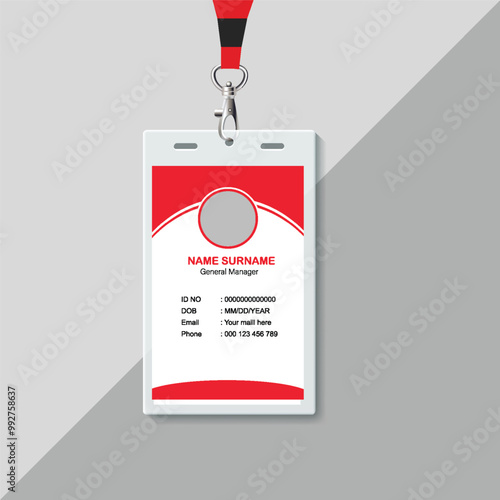 Unique professional red official corporate id card design template, Employee id.