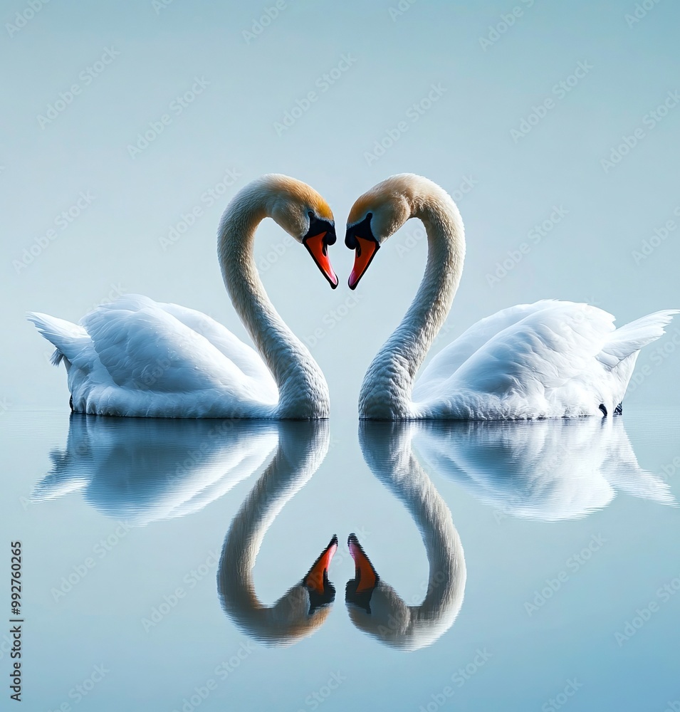 Fototapeta premium Two swans making a heart shape with their necks