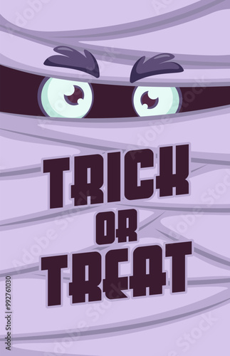 Halloween party poster or banner with spooky cartoon mummy on the background design template