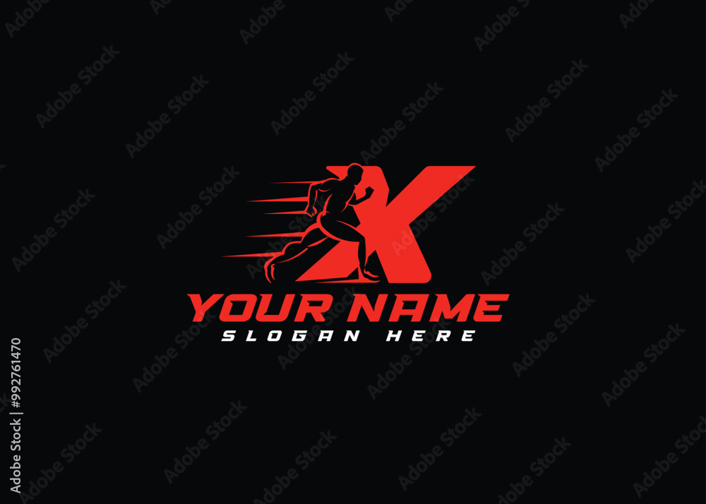 Running Man silhouette Logo Designs, sports, gym and fitness logo with letter X Running Man silhouette Logo Designs, sports, gym and fitness logo with letter X