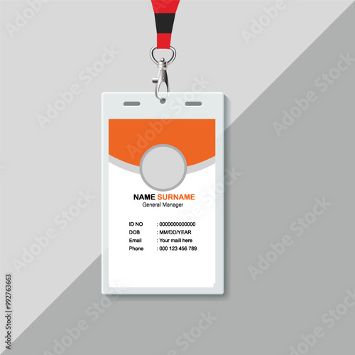Unique professional red official corporate id card design template, Employee id.