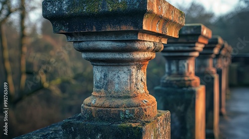 Close-up of Weathered Stone Pillars on a Bridge