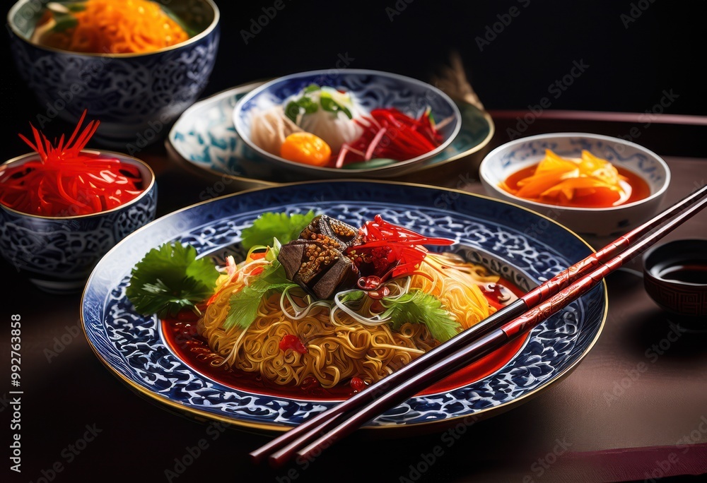 vibrant close colorful chinese dishes intricate details chopsticks capturing culinary artistry, appetizing, arrangement, asian, authentic, delicious vibrant close colorful chinese dishes intricate details chopsticks capturing culinary artistry, appetizing, arrangement, asian, authentic, delicious