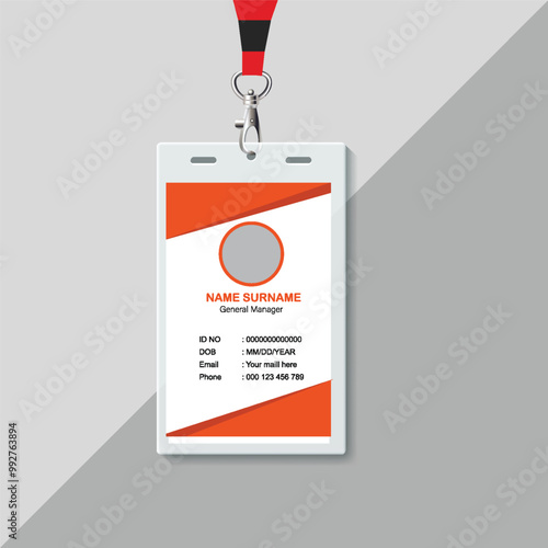 Unique professional red official corporate id card design template, Employee id.
