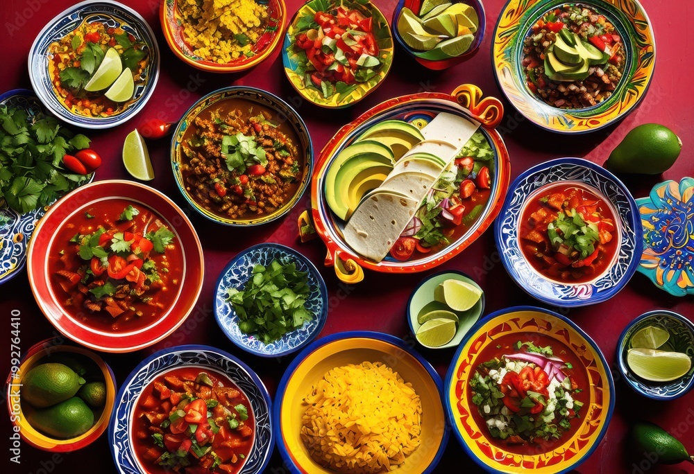 delicious vibrant mexican dishes displayed colorful tableware featuring bright plates bowls rich textures eye catching designs, food, meal, culinary, spices delicious vibrant mexican dishes displayed colorful tableware featuring bright plates bowls rich textures eye catching designs, food, meal, culinary, spices
