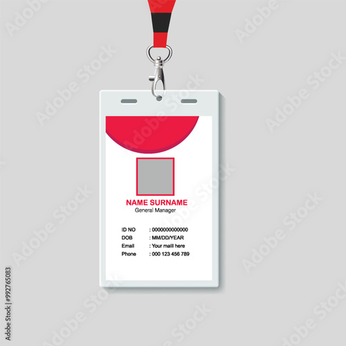 Unique professional red official corporate id card design template, Employee id.