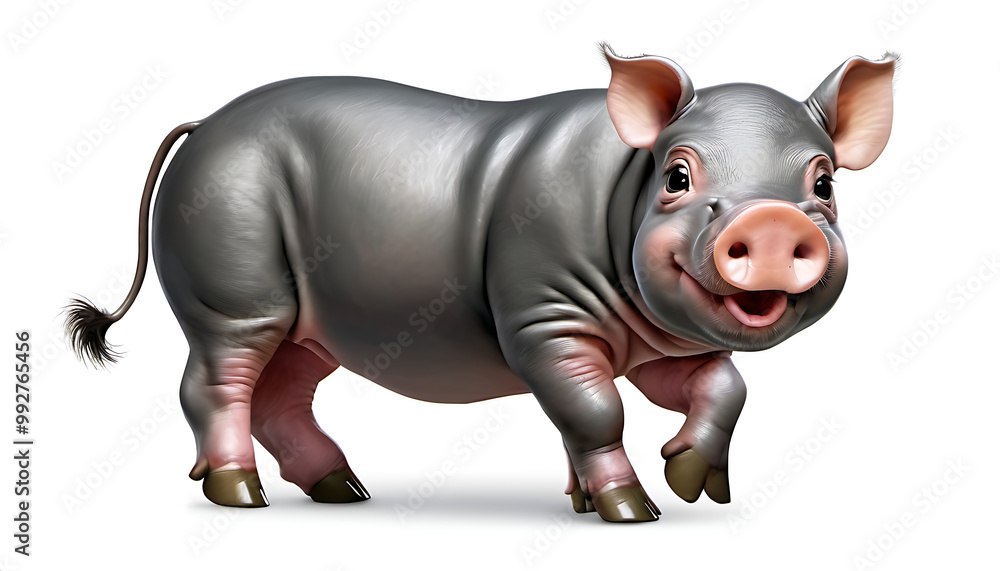 Fototapeta premium Happy smiling pig on white background