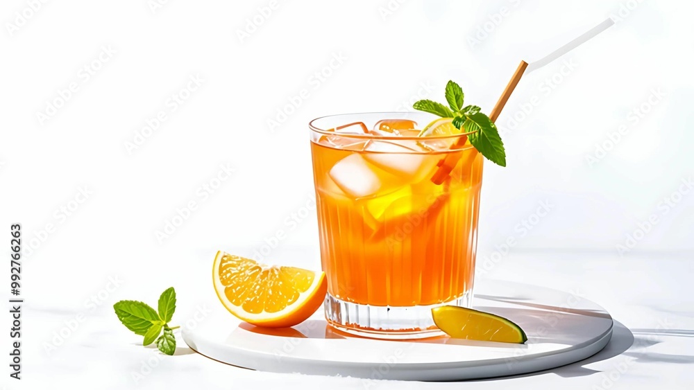 Fototapeta premium Iced Tea Refreshing Summer Beverage with Fresh Mint and Citrus Garnish isolated on white background