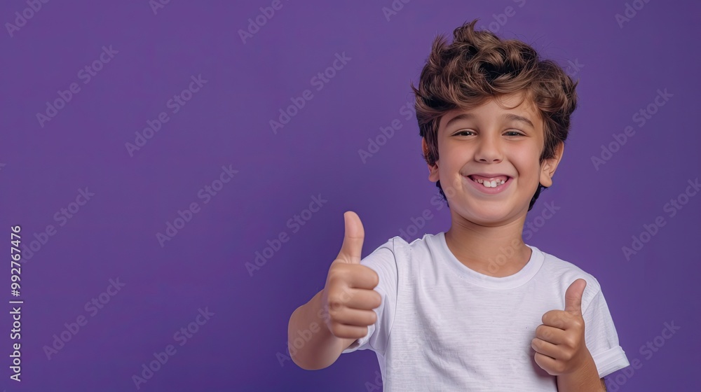 Smiling young boy giving thumbs up, on a solid color background. Smiling young boy giving thumbs up, on a solid color background.
