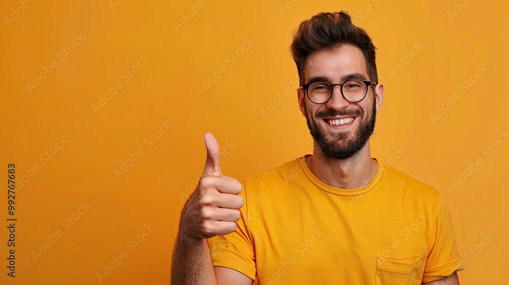 Smiling Man Giving Thumbs Up, on a solid color background. Smiling Man Giving Thumbs Up, on a solid color background.