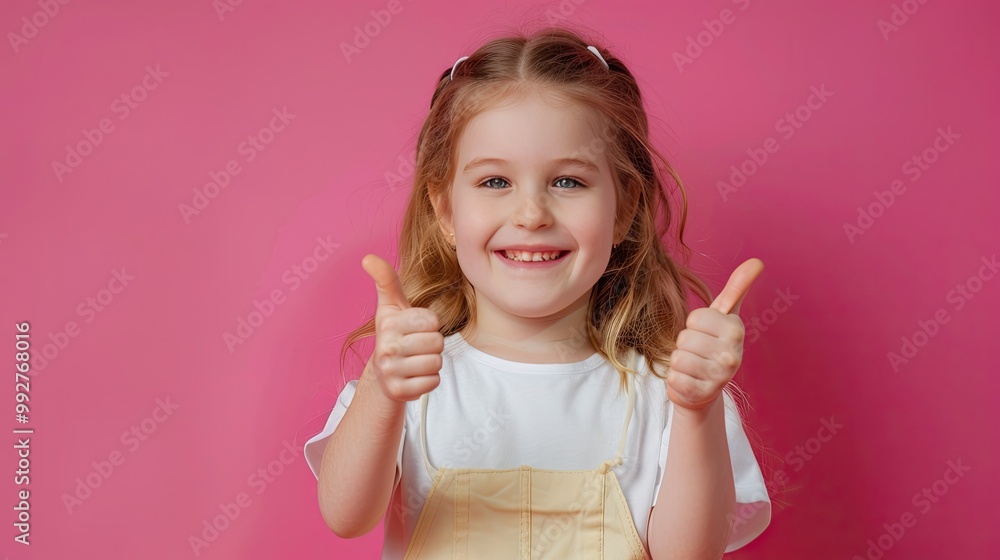 Smiling little girl giving thumbs up, on a solid color background. Smiling little girl giving thumbs up, on a solid color background.