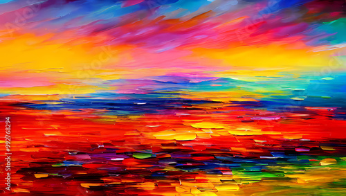 幾重にも重なり合う色鮮やかな油絵のイラスト　