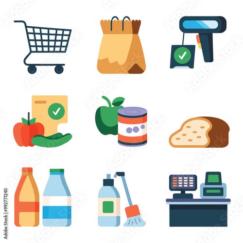 illustrations vector sale offer supper market items icon  for juice and basket ,label ,price , fruits , others 
