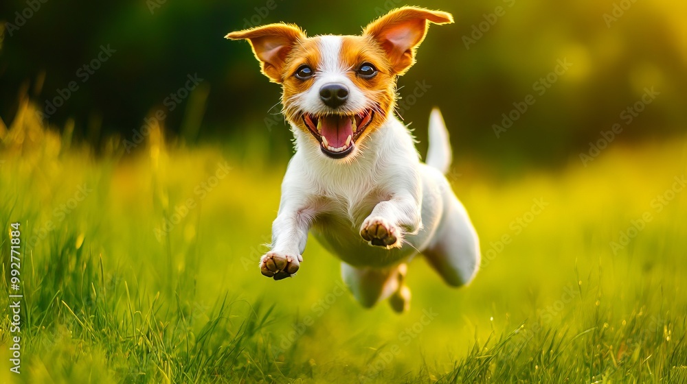 A small dog running through a field of green grass A small dog running through a field of green grass