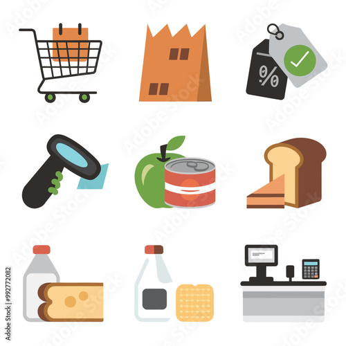 illustrations vector sale offer supper market items icon  for juice and basket ,label ,price , fruits , others 
