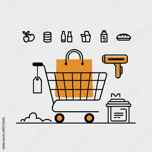 illustrations vector sale offer supper market items icon  for juice and basket ,label ,price , fruits , others 
