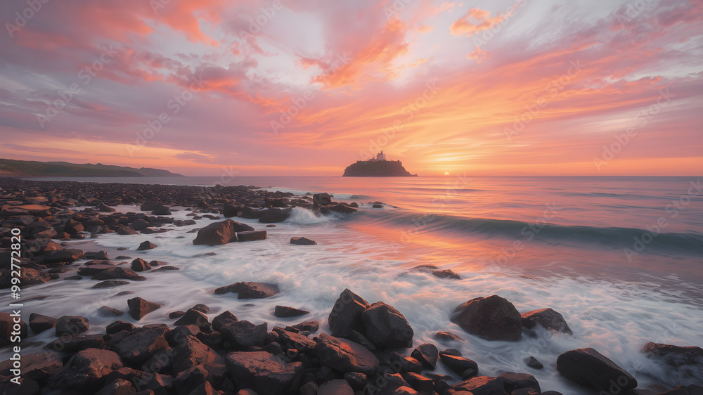 Obraz premium Breathtaking Sunset Over Rocky Coastline