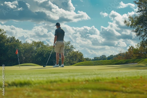 Man playing golf on the golf course.