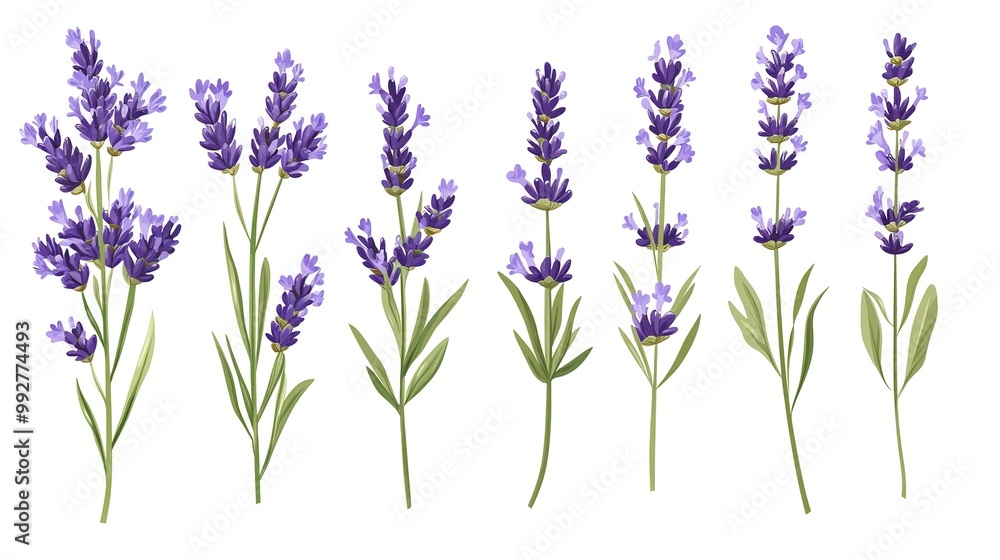 Obraz premium A set of lavender sprigs. Vector illustration isolated on a white background.