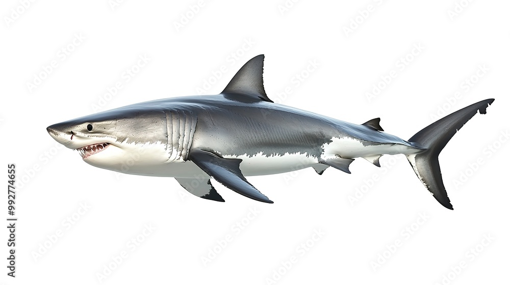 A great white shark isolated on a white background A great white shark isolated on a white background