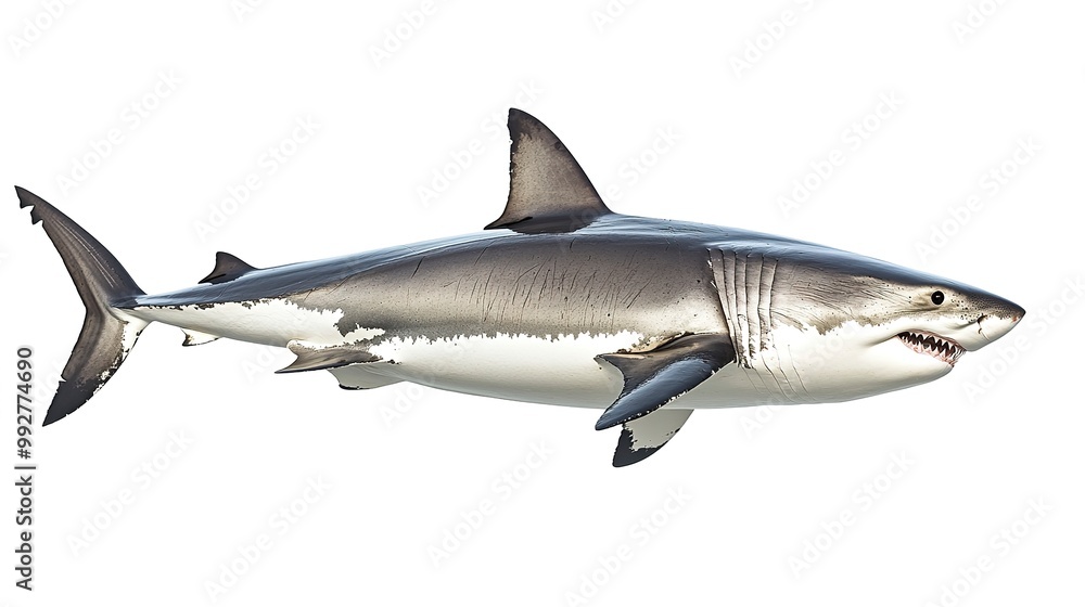 Naklejka premium A great white shark isolated on a white background 