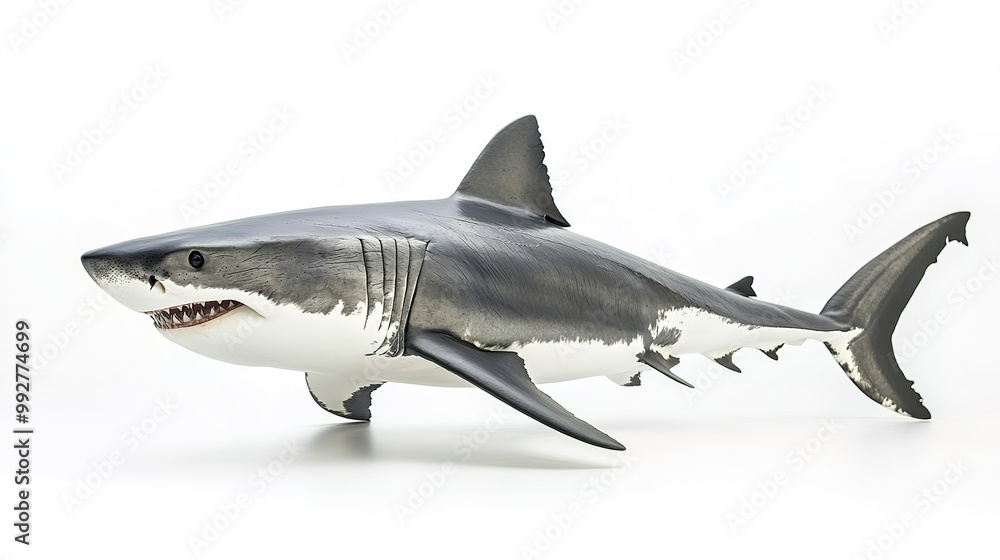 Fototapeta premium A great white shark isolated on a white background 