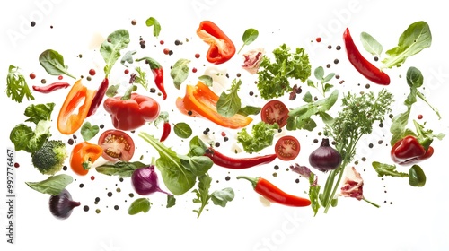 Wallpaper Mural Mixed vegetables in freefall with full depth and detail isolated on a white background Torontodigital.ca