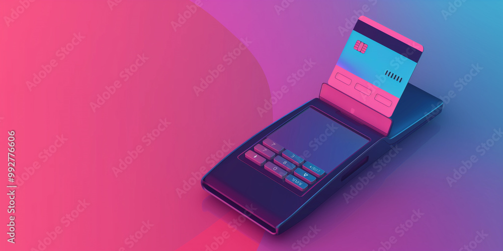 Payment Terminal with Credit Card in Neon Lights Payment Terminal with Credit Card in Neon Lights