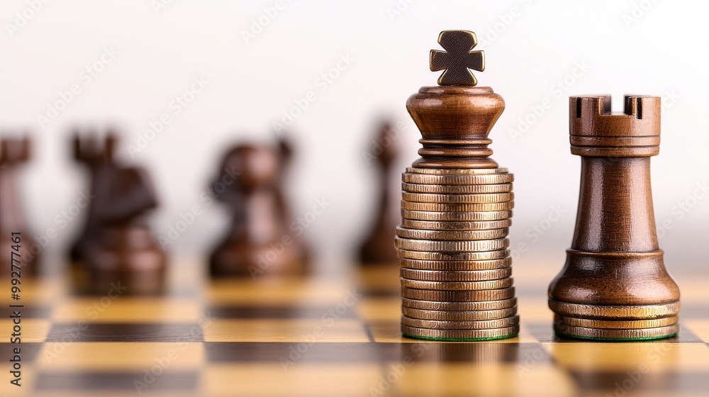 Chess pieces, strategic game on a wooden board, isolated background Chess pieces, strategic game on a wooden board, isolated background