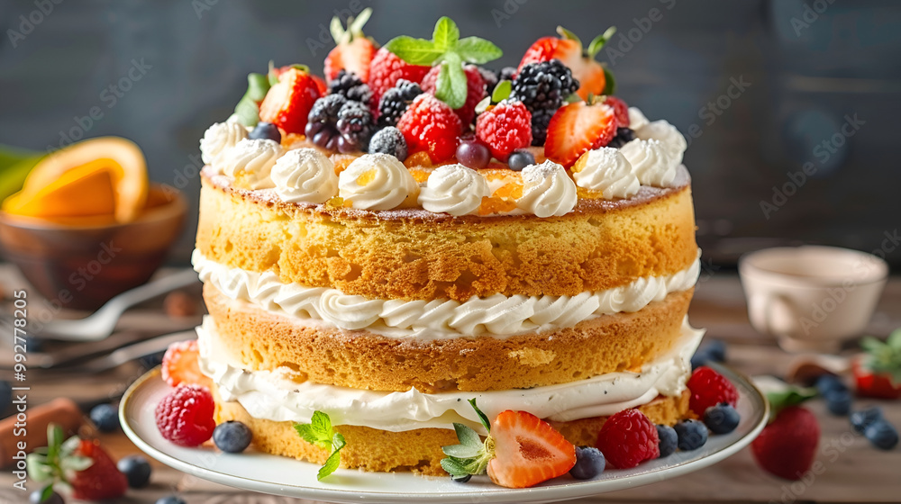 cake with berries, Homemade sponge cake with cream and fresh berries, Carrot and orange cake, decorated with berry, sweet dessert, Whole deliciouse cake, birthday cake cake with berries, Homemade sponge cake with cream and fresh berries, Carrot and orange cake, decorated with berry, sweet dessert, Whole deliciouse cake, birthday cake