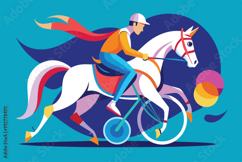A dynamic scene of a paralympic equestrian athlete riding a horse with enthusiasm and energy at a competition, Customizable Paralympic equestrian illustration